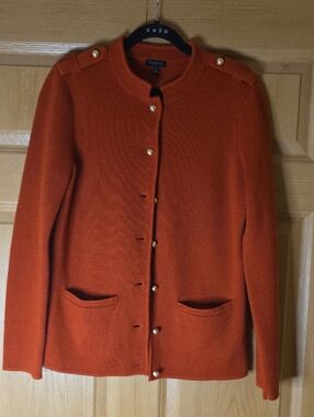 Talbots Rust Orange Button-Front Knit Cardigan Gold Buttons Pockets Women's - S